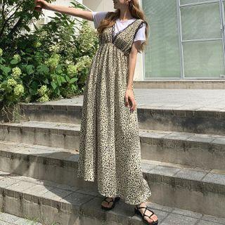 Sleeveless Lace-trim Leopard Dress