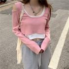Mock Two-piece Long-sleeve Long-sleeve Cropped T-shirt