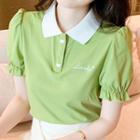 Puff-sleeve Heart Embroidered Polo Shirt