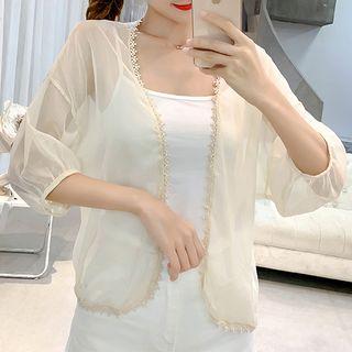Lace Trim Open Front Chiffon Jacket