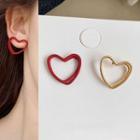 Alloy Heart Earring Stud Earring - 1 Pair - Silver Stud - Cutout Heart - Gold & Red - One Size