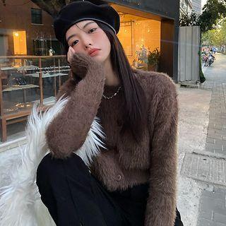 Asymmetrical Fluffy Cropped Cardigan