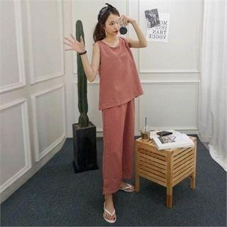 Set: Plain Tank Top + Band-waist Pants