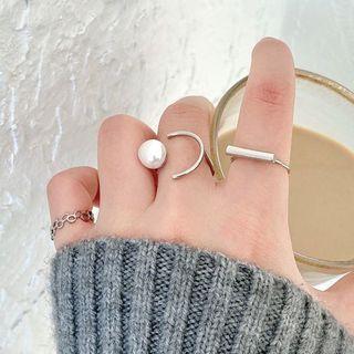 Set Of 3: Alloy / Faux Pearl Ring (assorted Designs)