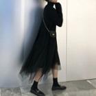 Turtleneck Long Sweater / Mid A-line Skirt