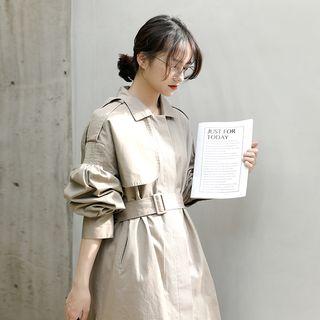 Long Buttoned Trench Coat Blue - M