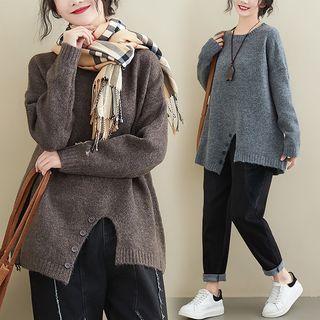 Slit-front Loose Knit Top