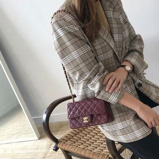 Single-breasted Checked Jacket Beige - One Size