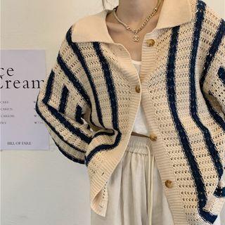 Striped Cutout Cardigan