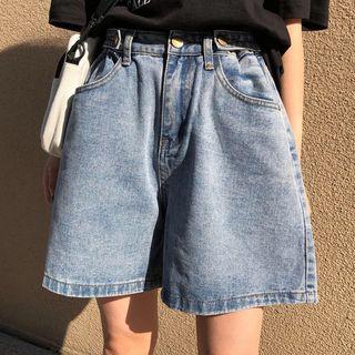 High-waist Loose-fit Wide-leg Denim Shorts