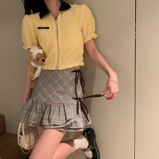 Short-sleeve Zip Cropped Top