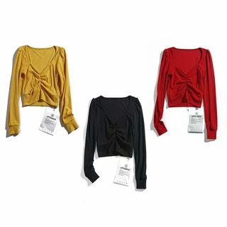 Shirred Front V-neck Cropped Top