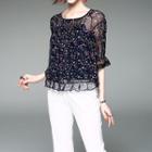 Pintuck Floral Print Bell-sleeve Top