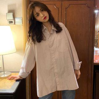 Long-sleeve Striped Shirt / Plaid Knit Vest