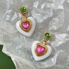 Heart Resin Alloy Dangle Earring 1 Pair - S925 Silver Needle Earrings - White & Pink & Gold - One Size