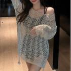 Long-sleeve Loose-fit Open-knit Cover-up As Shown In Figure - One Size