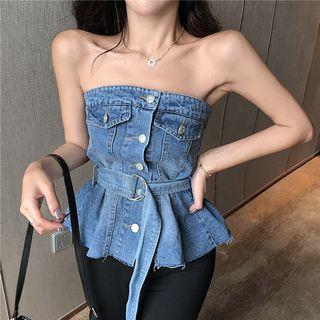 Denim Tube Top / Boot-cut Pants