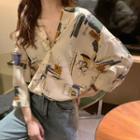 Print Shirt Print - Blue & Khaki - One Size
