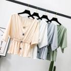 Gather-waist V-neck Shirt