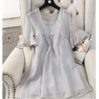 Set: Plain Short-sleeve Dress + Spaghetti Strap Dress