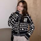 Long-sleeve Patterned Button-up Knit Cardigan