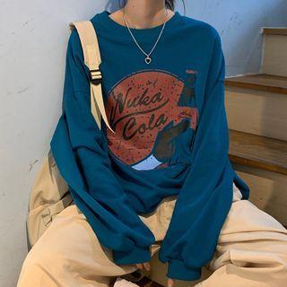 Printed Pullover / Plain Straight-cut Pants