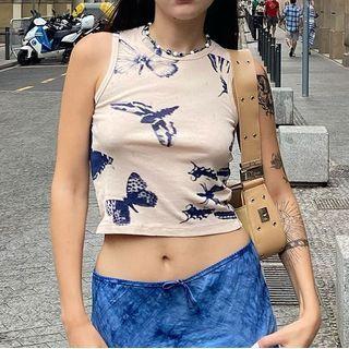 Butterfly Prints Cropped Tank Top