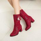 Bow Accent Chunky Heel Short Boots