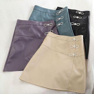 Faux Leather Bow Mini A-line Skirt