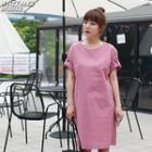 Tab-sleeve Linen Blend Shift Dress