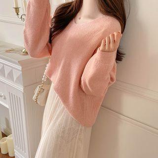 Pastel V-neck Ribbed Knit Top