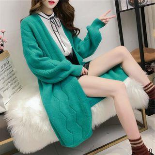 Zigzag Open Front Long Cardigan