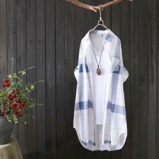 Long Plaid Light Shirt Jacket