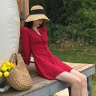 Plain V-neck Long-sleeve Slim-fit Dress