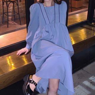 Puff-sleeve Blouse Blue - One Size