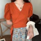 Puff-sleeve Tie-hem Crop Top