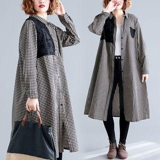 Plaid Midi Shirt Dress Black - One Size