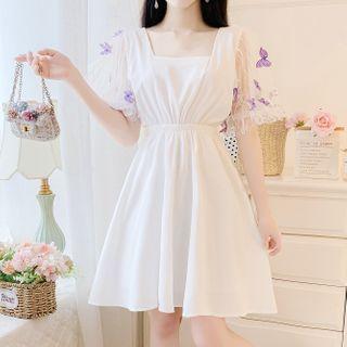 Balloon-sleeve Butterfly A-line Dress