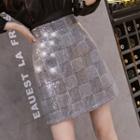 High-waist Sequined Mini A-line Skirt