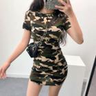 Camouflage Print Short-sleeve Slim-fit Dress