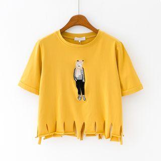 Ripped Short-sleeve Printed T-shirt