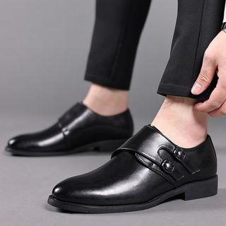 Faux Leather Pointed Buckled Loafers