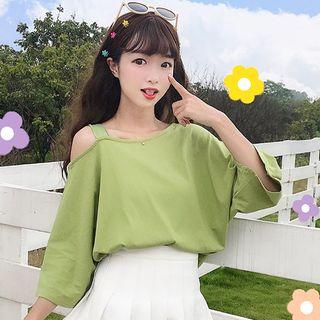 Cutout Shoulder 3/4-sleeve T-shirt / T-shirt Dress