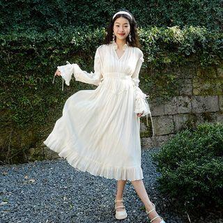 Set: Ruffle Trim Midi A-line Dress + Slipdress