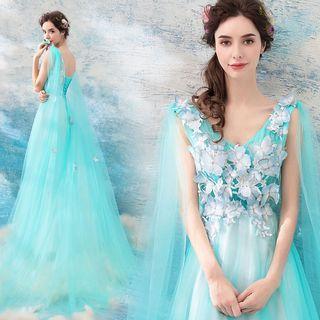 Butterfly Embroidered A-line Evening Gown
