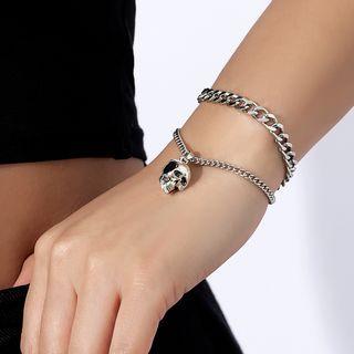 Skull Layered Chain Bracelet Silver - One Size