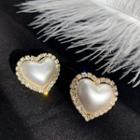 Heart Faux Pearl Stud Earring 1 Pair - As Shown In Figure - One Size