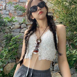 Crop Lace Camisole Top White - One Size