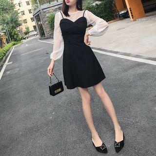 Set: Plain Blouse + Spaghetti Strap Dress