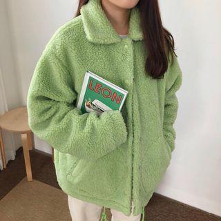 Buttoned Fleece Jacket Green - One Size